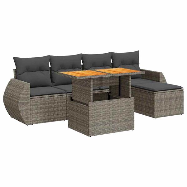 Grote foto vidaxl 6 delige loungeset met kussens poly rattan grijs tuin en terras tuinmeubelen