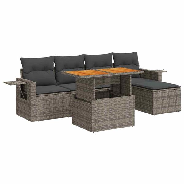 Grote foto vidaxl 6 delige loungeset met kussens poly rattan grijs tuin en terras tuinmeubelen