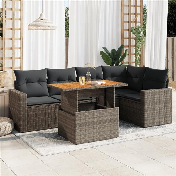 Grote foto vidaxl 6 delige loungeset met kussens poly rattan grijs tuin en terras tuinmeubelen