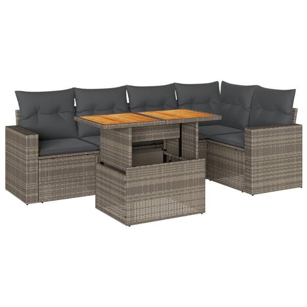 Grote foto vidaxl 6 delige loungeset met kussens poly rattan grijs tuin en terras tuinmeubelen