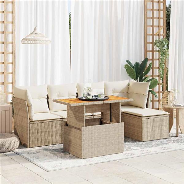 Grote foto vidaxl 6 delige loungeset met kussens poly rattan beige tuin en terras tuinmeubelen