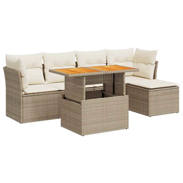 Grote foto vidaxl 6 delige loungeset met kussens poly rattan beige tuin en terras tuinmeubelen