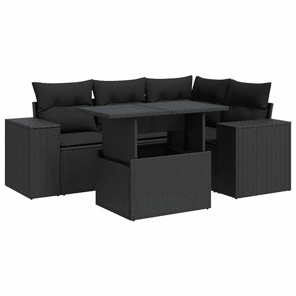 Grote foto vidaxl 5 delige loungeset met kussens poly rattan zwart tuin en terras tuinmeubelen