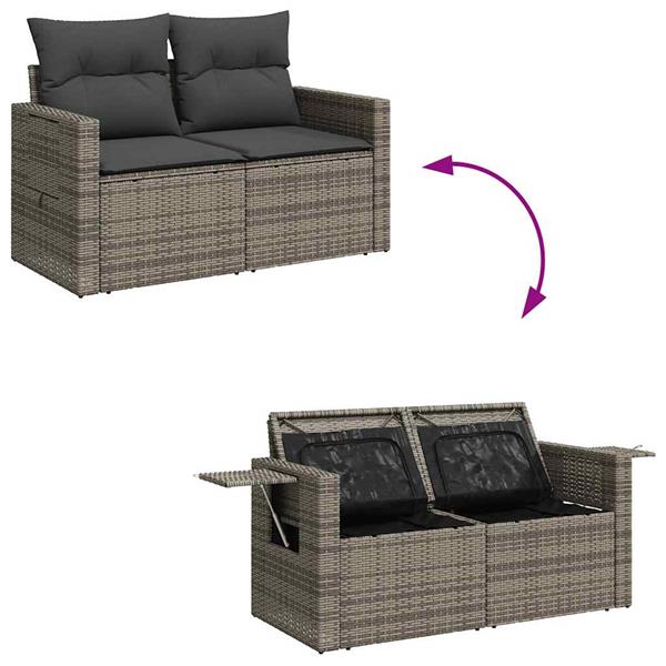 Grote foto vidaxl 6 delige loungeset met kussens poly rattan acacia grijs tuin en terras tuinmeubelen