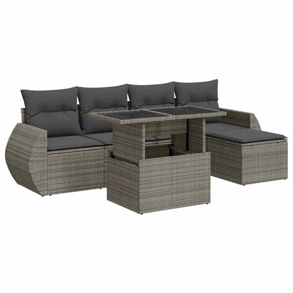 Grote foto vidaxl 6 delige loungeset met kussens poly rattan grijs tuin en terras tuinmeubelen