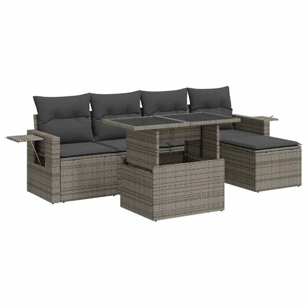 Grote foto vidaxl 6 delige loungeset met kussens poly rattan grijs tuin en terras tuinmeubelen