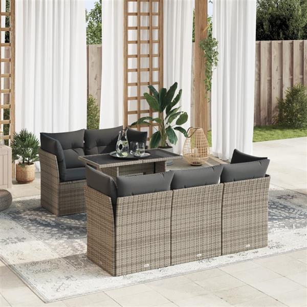 Grote foto vidaxl 6 delige loungeset met kussens poly rattan grijs tuin en terras tuinmeubelen