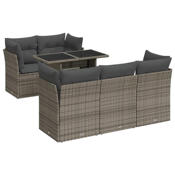 Grote foto vidaxl 6 delige loungeset met kussens poly rattan grijs tuin en terras tuinmeubelen