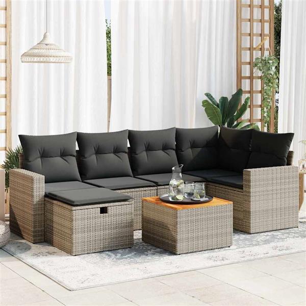 Grote foto vidaxl 7 delige loungeset met kussens poly rattan grijs tuin en terras tuinmeubelen