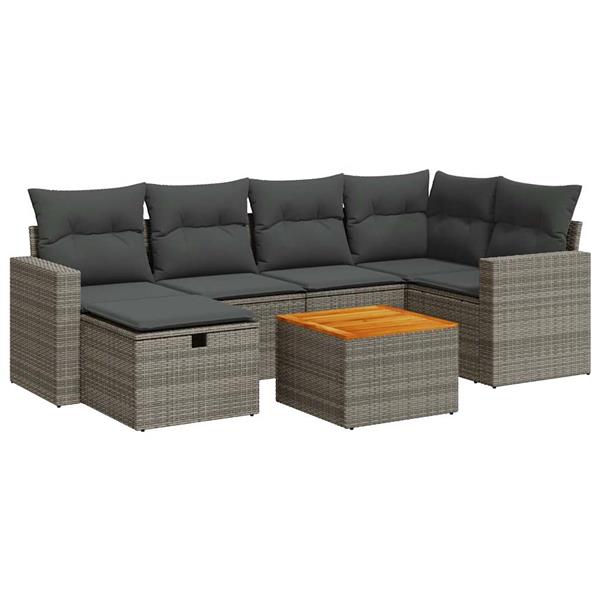 Grote foto vidaxl 7 delige loungeset met kussens poly rattan grijs tuin en terras tuinmeubelen