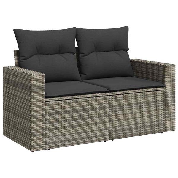 Grote foto vidaxl 7 delige loungeset met kussens poly rattan grijs tuin en terras tuinmeubelen