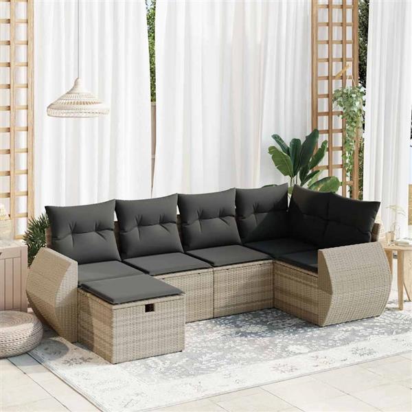Grote foto vidaxl 6 delige loungeset met kussens poly rattan lichtgrijs tuin en terras tuinmeubelen