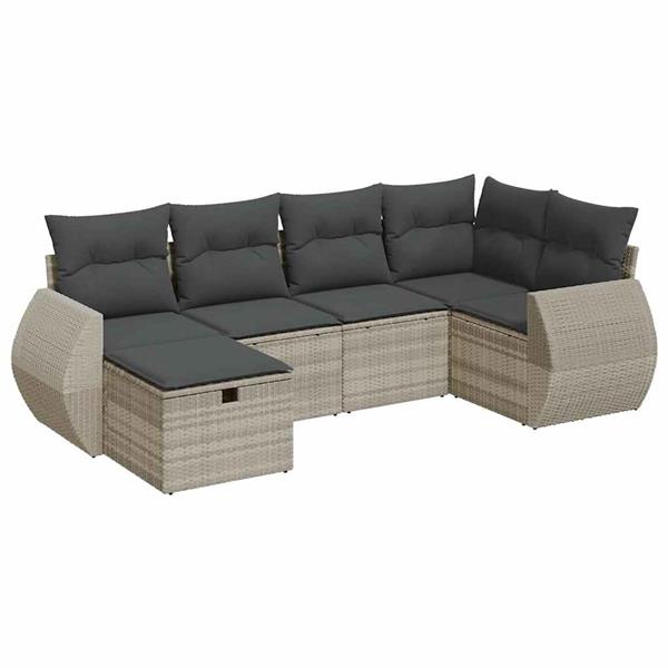 Grote foto vidaxl 6 delige loungeset met kussens poly rattan lichtgrijs tuin en terras tuinmeubelen