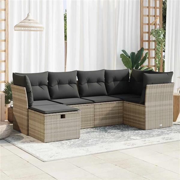 Grote foto vidaxl 6 delige loungeset met kussens poly rattan lichtgrijs tuin en terras tuinmeubelen