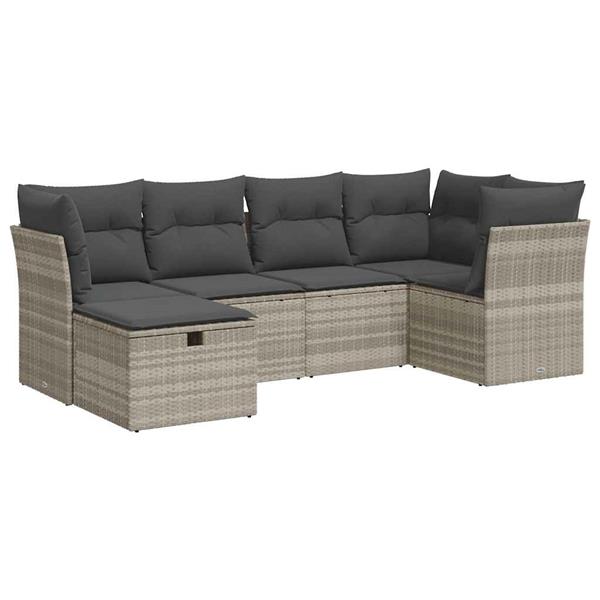 Grote foto vidaxl 6 delige loungeset met kussens poly rattan lichtgrijs tuin en terras tuinmeubelen