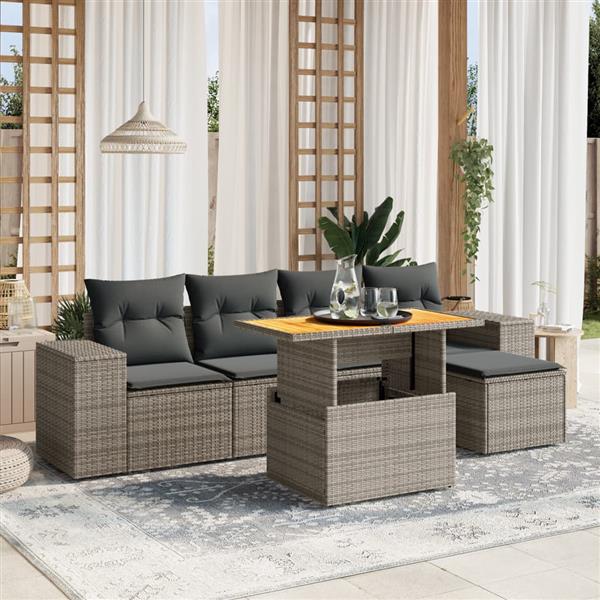 Grote foto vidaxl 6 delige loungeset met kussens poly rattan grijs tuin en terras tuinmeubelen