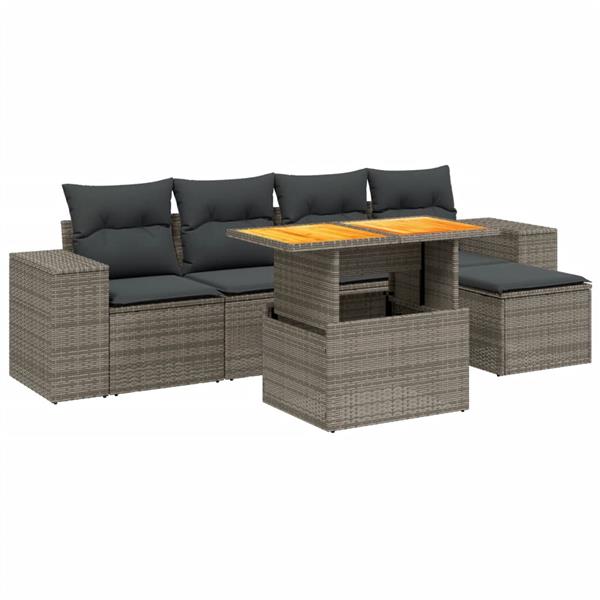 Grote foto vidaxl 6 delige loungeset met kussens poly rattan grijs tuin en terras tuinmeubelen
