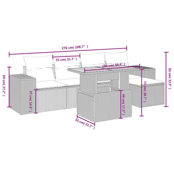 Grote foto vidaxl 6 delige loungeset met kussens poly rattan grijs tuin en terras tuinmeubelen