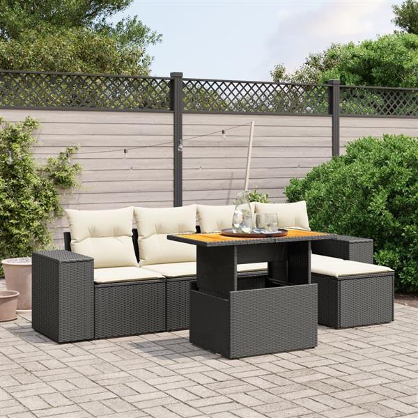 Grote foto vidaxl 6 delige loungeset met kussens poly rattan zwart tuin en terras tuinmeubelen