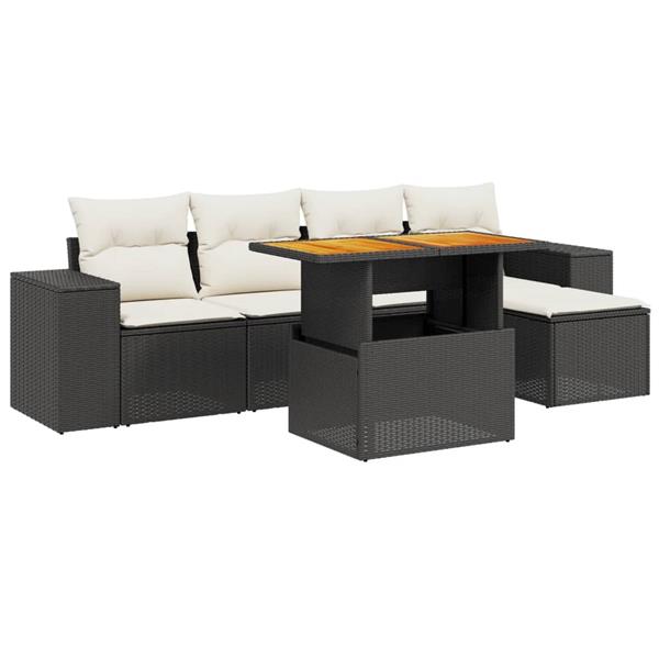 Grote foto vidaxl 6 delige loungeset met kussens poly rattan zwart tuin en terras tuinmeubelen