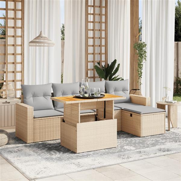 Grote foto vidaxl 6 delige loungeset met kussens poly rattan beige tuin en terras tuinmeubelen