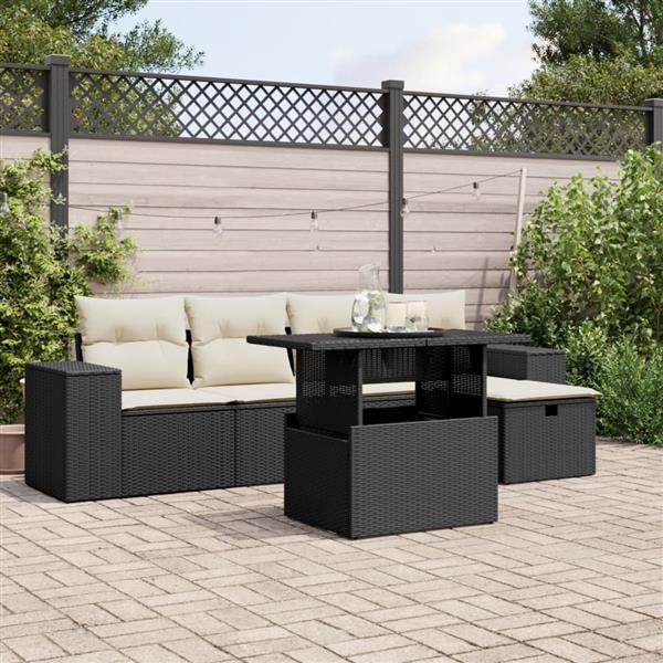 Grote foto vidaxl 6 delige loungeset met kussens poly rattan zwart tuin en terras tuinmeubelen