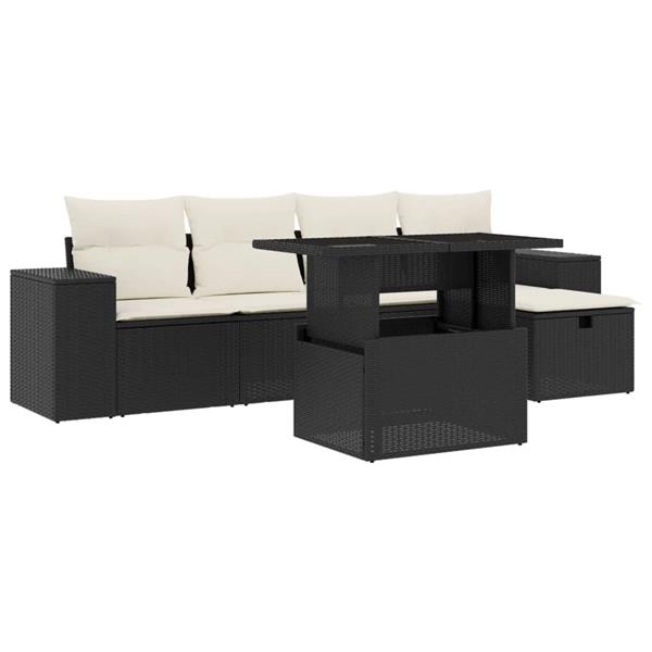 Grote foto vidaxl 6 delige loungeset met kussens poly rattan zwart tuin en terras tuinmeubelen