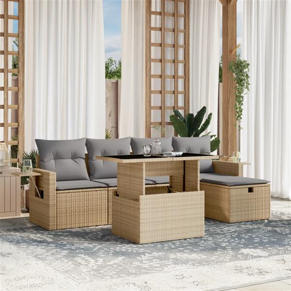 Grote foto vidaxl 6 delige loungeset met kussens poly rattan beige tuin en terras tuinmeubelen