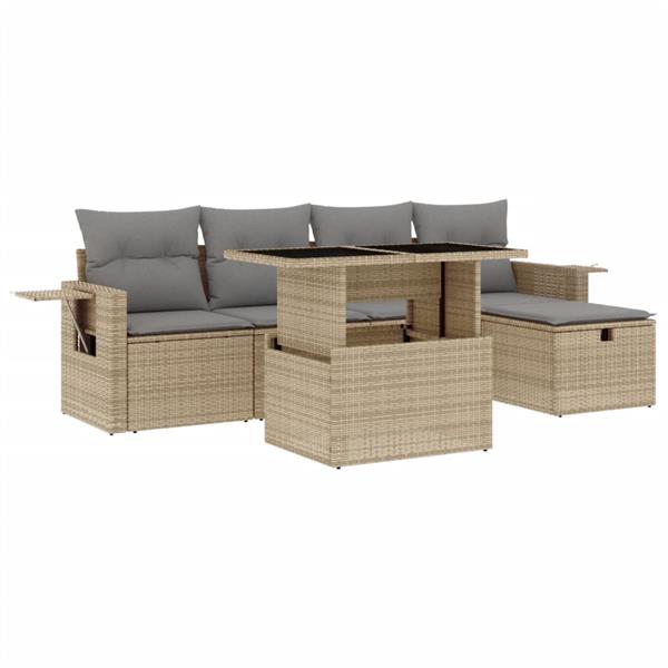 Grote foto vidaxl 6 delige loungeset met kussens poly rattan beige tuin en terras tuinmeubelen