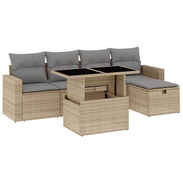 Grote foto vidaxl 6 delige loungeset met kussens poly rattan beige tuin en terras tuinmeubelen