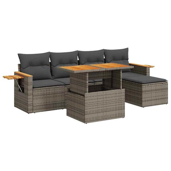 Grote foto vidaxl 6 delige loungeset met kussens poly rattan acacia grijs tuin en terras tuinmeubelen