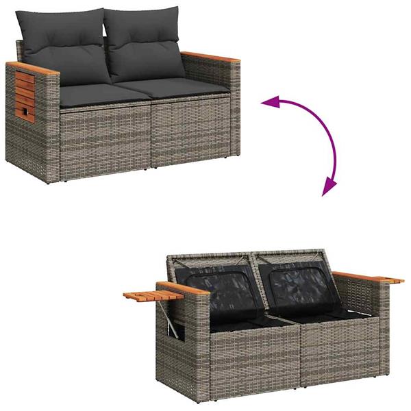Grote foto vidaxl 6 delige loungeset met kussens poly rattan acacia grijs tuin en terras tuinmeubelen