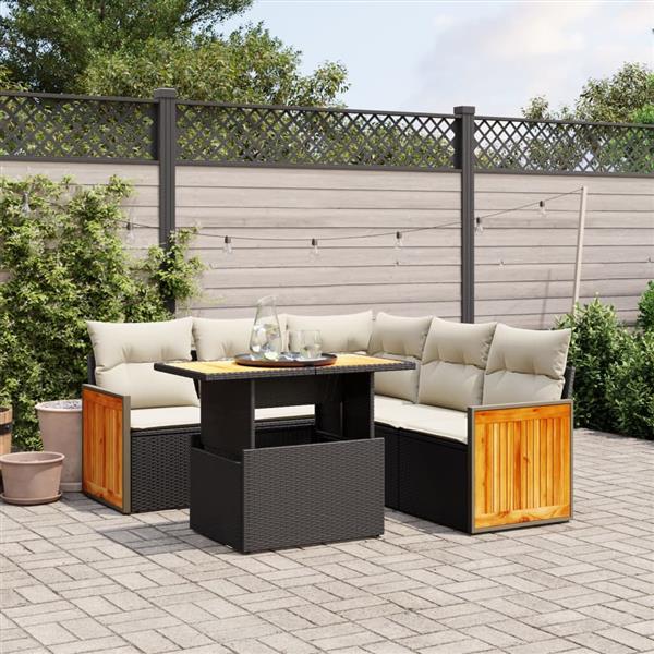 Grote foto vidaxl 6 delige loungeset met kussens poly rattan zwart tuin en terras tuinmeubelen