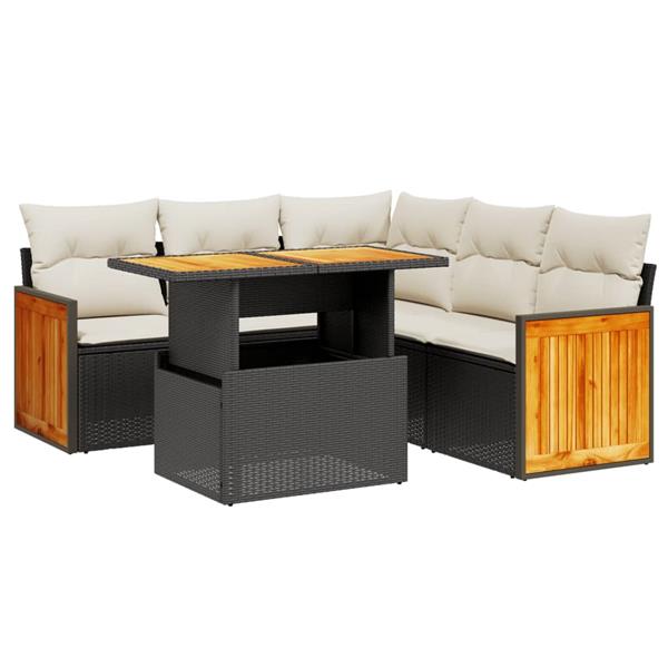 Grote foto vidaxl 6 delige loungeset met kussens poly rattan zwart tuin en terras tuinmeubelen