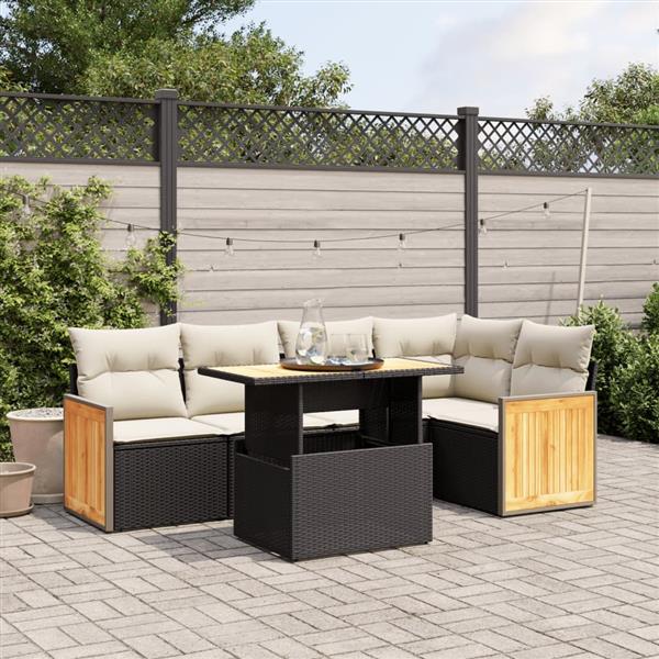 Grote foto vidaxl 6 delige loungeset met kussens poly rattan zwart tuin en terras tuinmeubelen