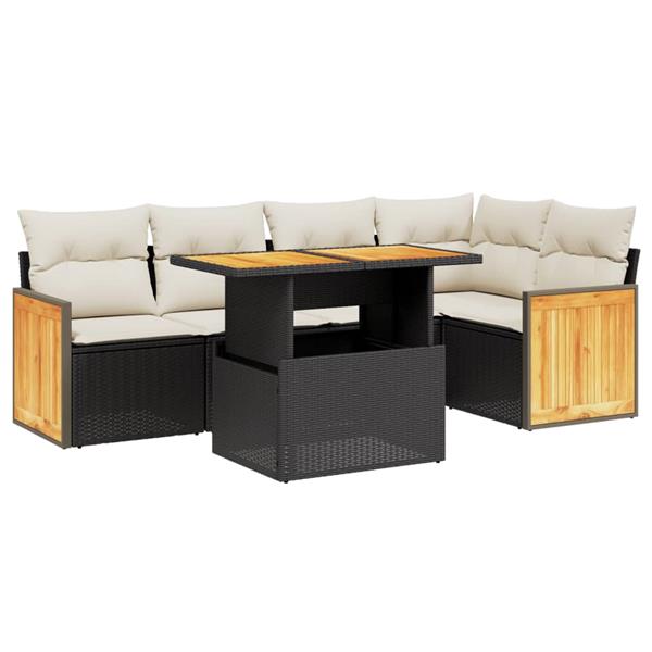 Grote foto vidaxl 6 delige loungeset met kussens poly rattan zwart tuin en terras tuinmeubelen