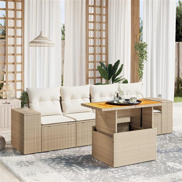 Grote foto vidaxl 5 delige loungeset met kussens poly rattan beige tuin en terras tuinmeubelen