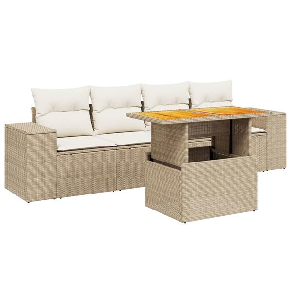 Grote foto vidaxl 5 delige loungeset met kussens poly rattan beige tuin en terras tuinmeubelen