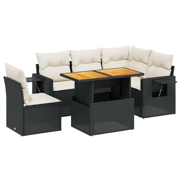 Grote foto vidaxl 6 delige loungeset met kussens poly rattan zwart tuin en terras tuinmeubelen