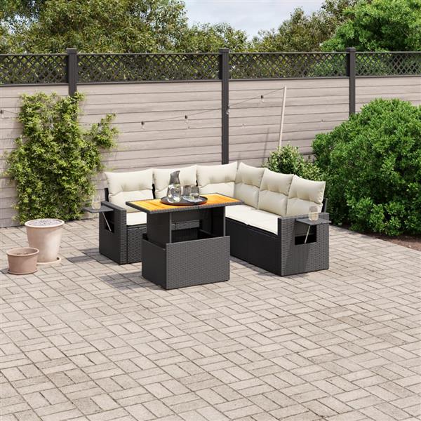 Grote foto vidaxl 6 delige loungeset met kussens poly rattan zwart tuin en terras tuinmeubelen