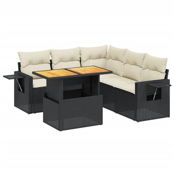 Grote foto vidaxl 6 delige loungeset met kussens poly rattan zwart tuin en terras tuinmeubelen