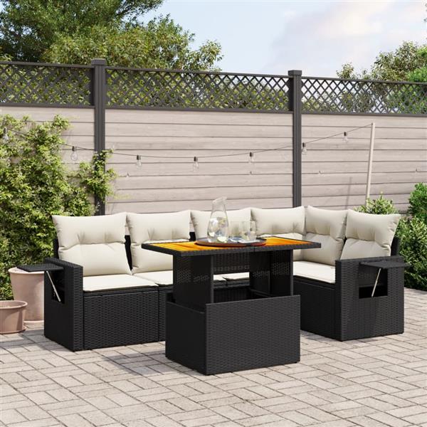 Grote foto vidaxl 6 delige loungeset met kussens poly rattan zwart tuin en terras tuinmeubelen