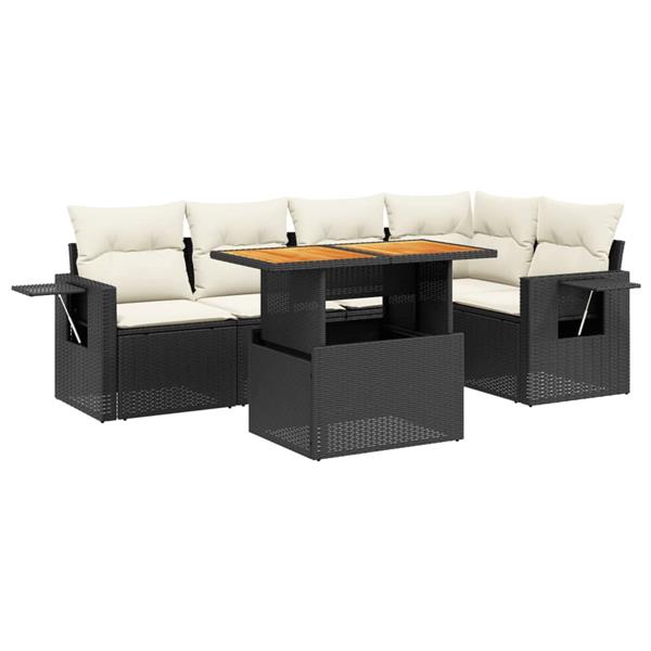 Grote foto vidaxl 6 delige loungeset met kussens poly rattan zwart tuin en terras tuinmeubelen