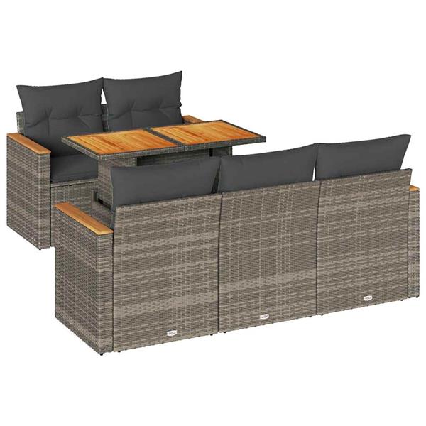 Grote foto vidaxl 6 delige loungeset met kussens poly rattan acacia grijs tuin en terras tuinmeubelen