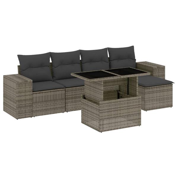 Grote foto vidaxl 6 delige loungeset met kussens poly rattan grijs tuin en terras tuinmeubelen
