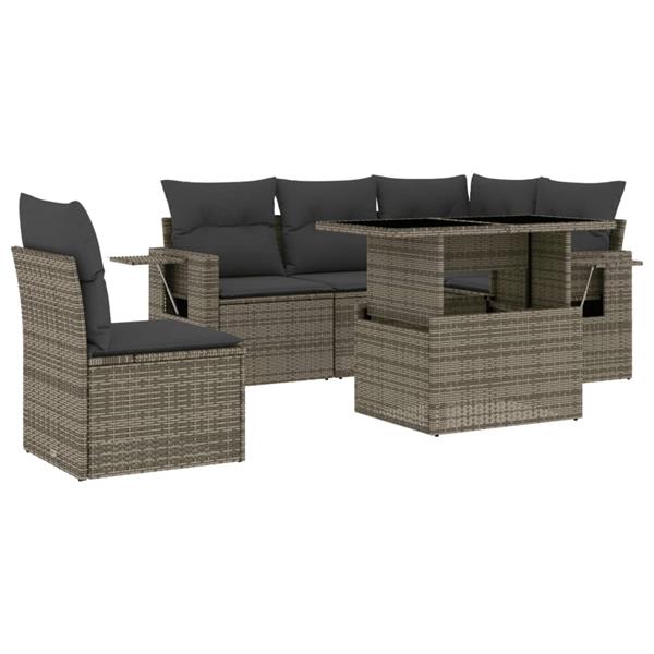 Grote foto vidaxl 6 delige loungeset met kussens poly rattan grijs tuin en terras tuinmeubelen