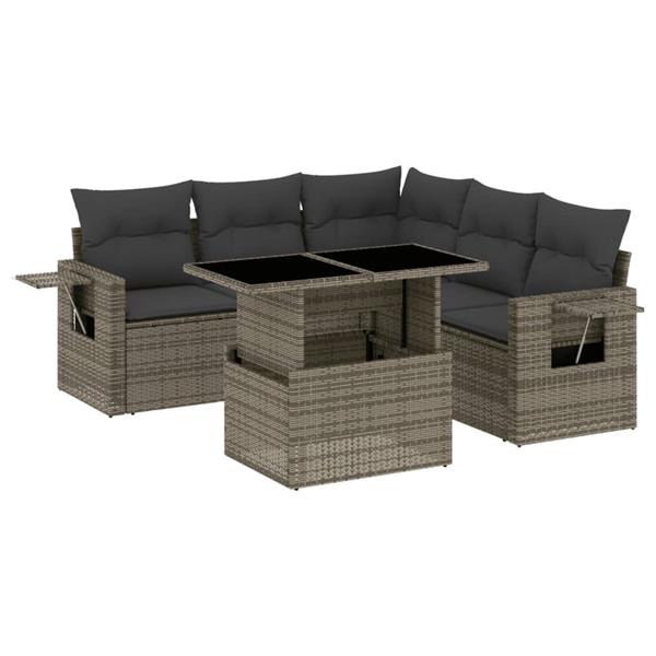 Grote foto vidaxl 6 delige loungeset met kussens poly rattan grijs tuin en terras tuinmeubelen