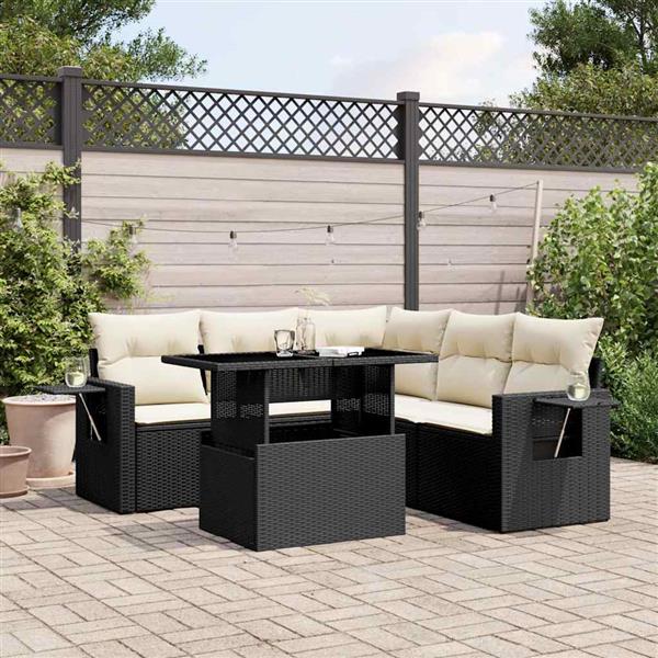 Grote foto vidaxl 6 delige loungeset met kussens poly rattan zwart tuin en terras tuinmeubelen