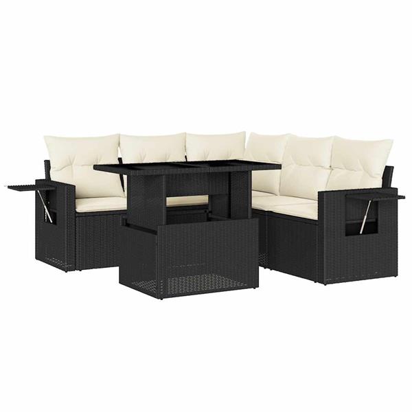 Grote foto vidaxl 6 delige loungeset met kussens poly rattan zwart tuin en terras tuinmeubelen