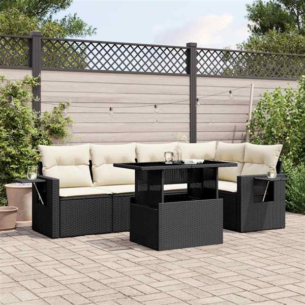 Grote foto vidaxl 6 delige loungeset met kussens poly rattan zwart tuin en terras tuinmeubelen